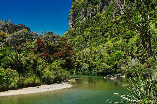 On the beach, black sand
