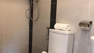 Shower, free toiletries, towels