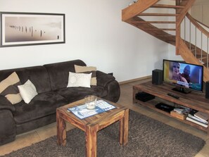 Televisión, chimenea y reproductor de DVD