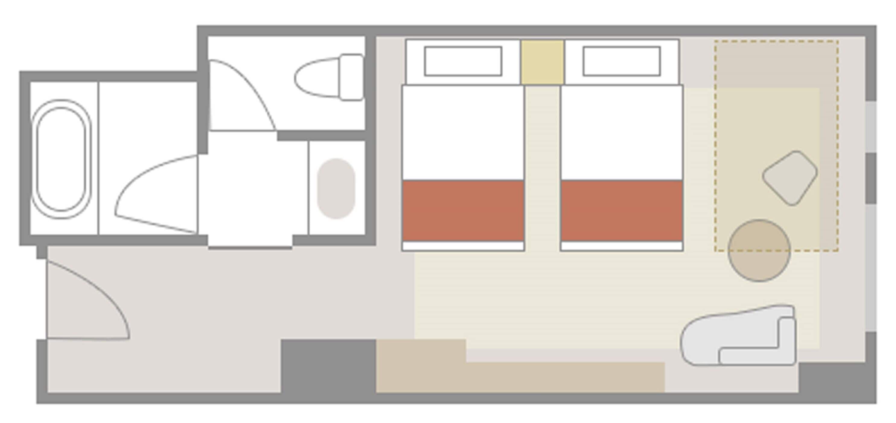 standard twin room, non smoking, city view | floor plan