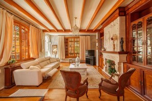 TV, fireplace