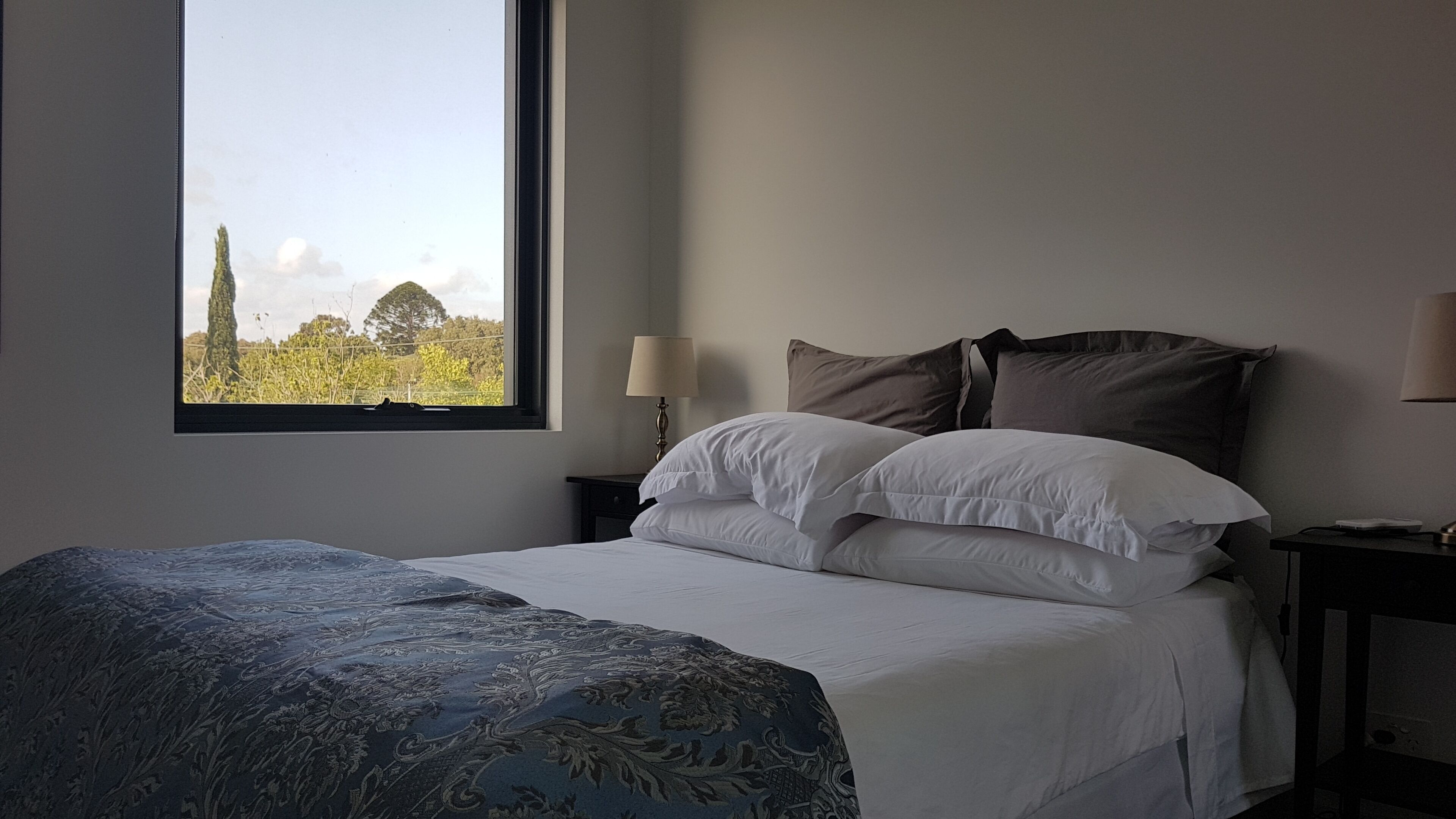 2 bedrooms, desk, laptop workspace, iron/ironing board