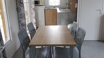 Superior Mobile Home, 2 Bedrooms | Private kitchenette | Fridge, microwave, stovetop, coffee/tea maker