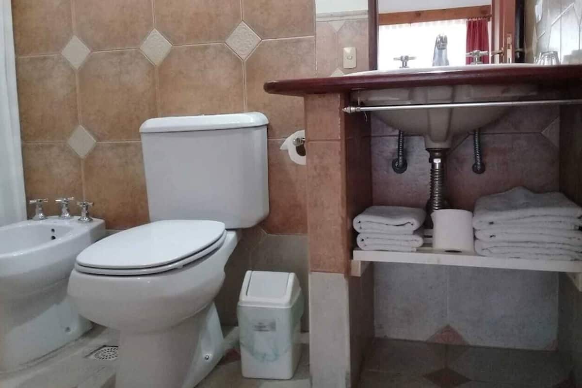 Standaard driepersoonskamer | Badkamer | Een douche, handdoeken, zeep, shampoo