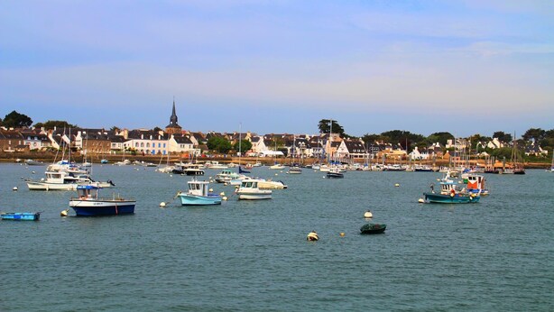 A harbor with various boats and a town in the background. - Le Grand Large - house in Locmariaquer centre, 4p (Locmariaquer)