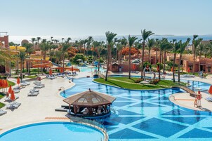 Outdoor pool, pool umbrellas, pool loungers