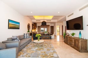 TV, fireplace