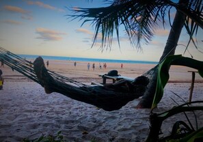 On the beach, white sand, beach bar