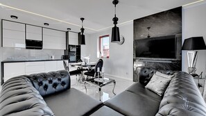 Superior Apartment, 1 Bedroom | Living area | 55-inch TV with premium TV channels, heated floors - Frey Homes Waterlane Glamour &SPA (Gdansk)