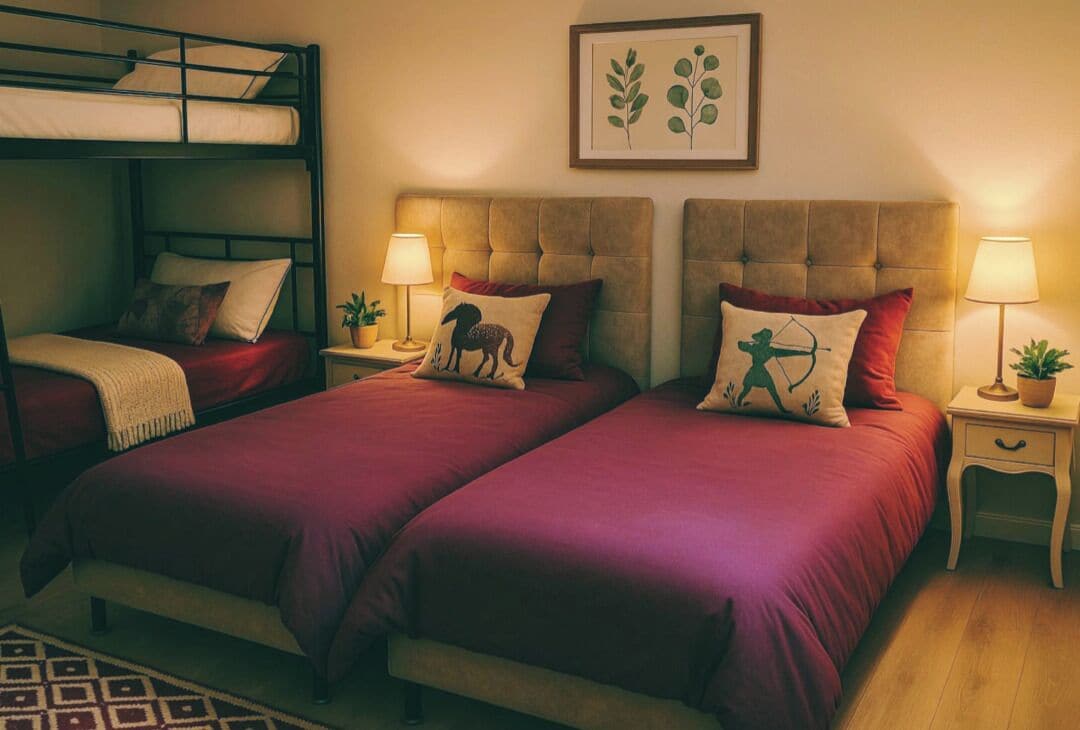 Individually decorated, individually furnished, desk, laptop workspace