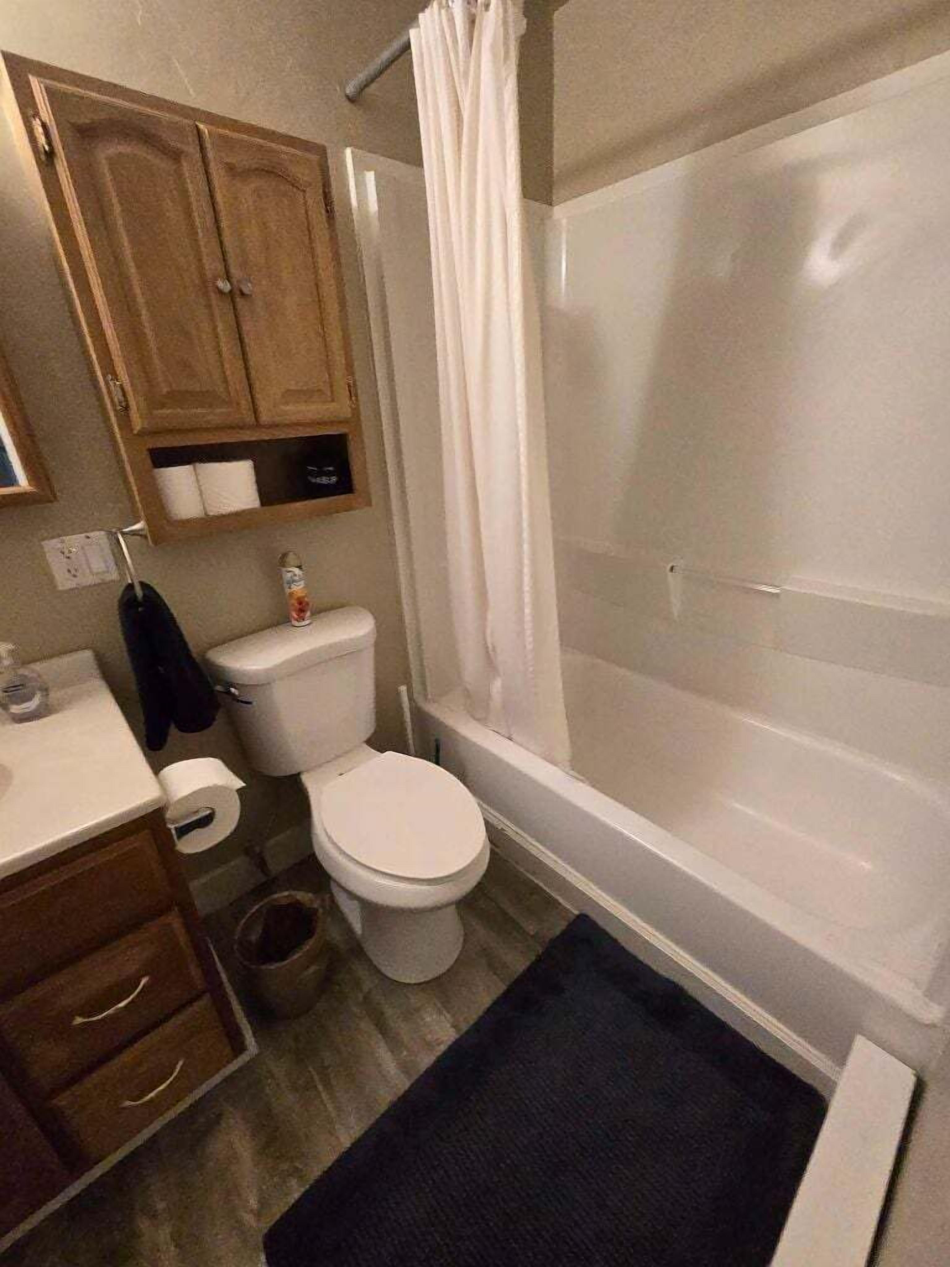 Chuveiro/banheira combinados, secador de cabelo, toalhas de banho 