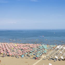 On the beach, sun loungers, beach umbrellas, beach bar