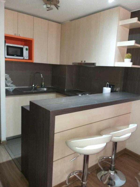 Standard Apartment | Private kitchen | Fridge, microwave, oven, electric kettle - Vadigi (Santiago)