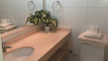 Basic Apartment | Bathroom | Separate tub and shower, towels, soap, shampoo