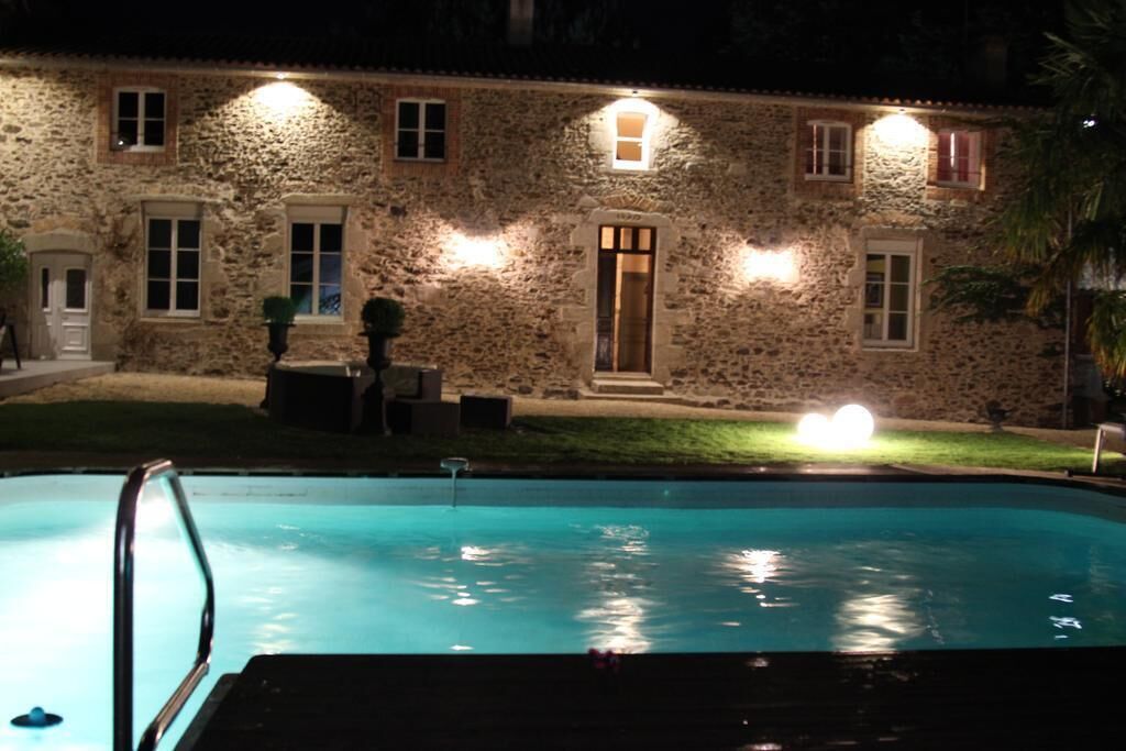 Seasonal outdoor pool, pool umbrellas, pool loungers