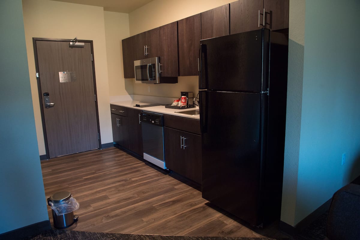 mini-fridge, microwave, coffee/tea maker