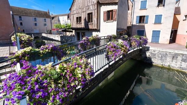 A narrow waterway with a bridge, surrounded by buildings with traditional architecture. - Homerez - Studio with parking in Montargis (Montargis)