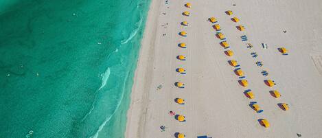 On the beach, beach towels