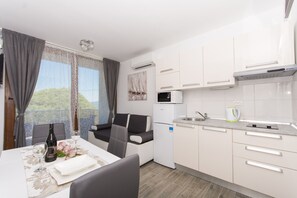 Kühlschrank, Mikrowelle, Herdplatte, Toaster