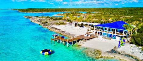 On the beach, sun-loungers, beach towels