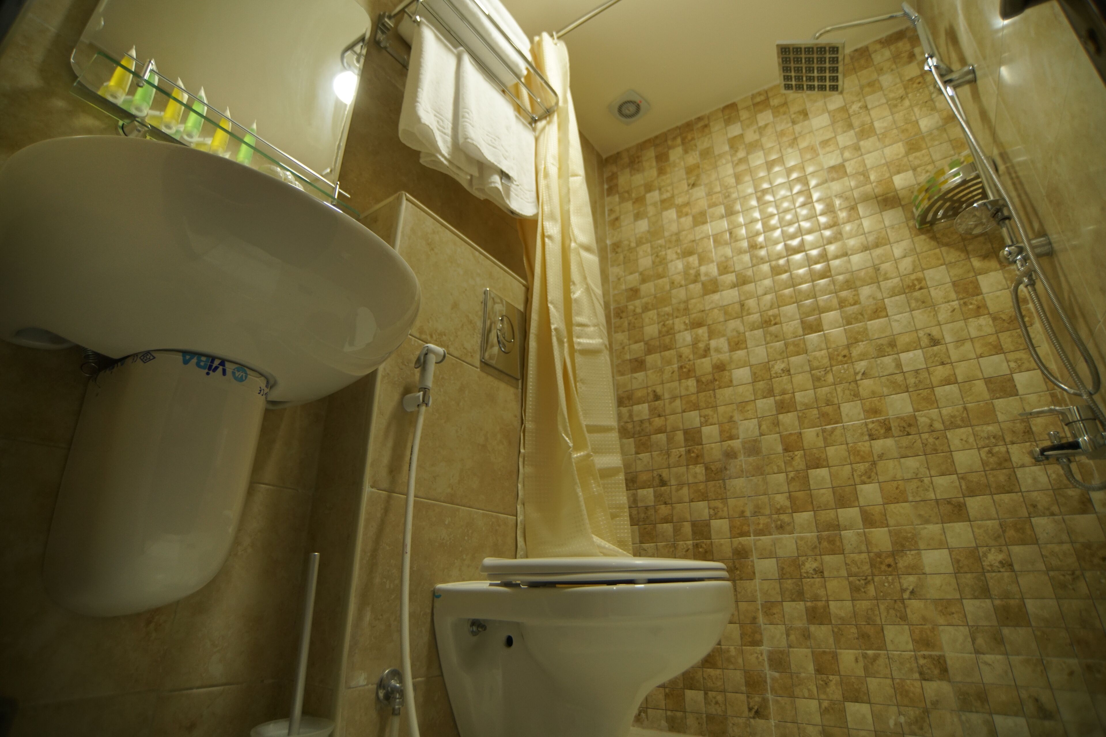 deluxe triple room | bathroom | shower, free toiletries, hair dryer, bidet
