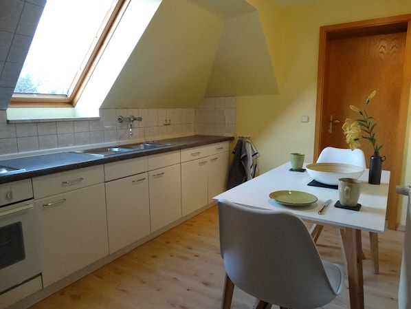 Fridge, microwave, oven, highchair