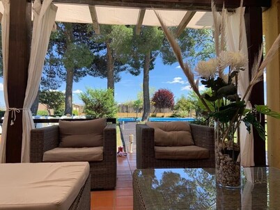 Luxury villa with detail decorated pool