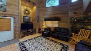 Télévision, cheminée, lecteur de DVD