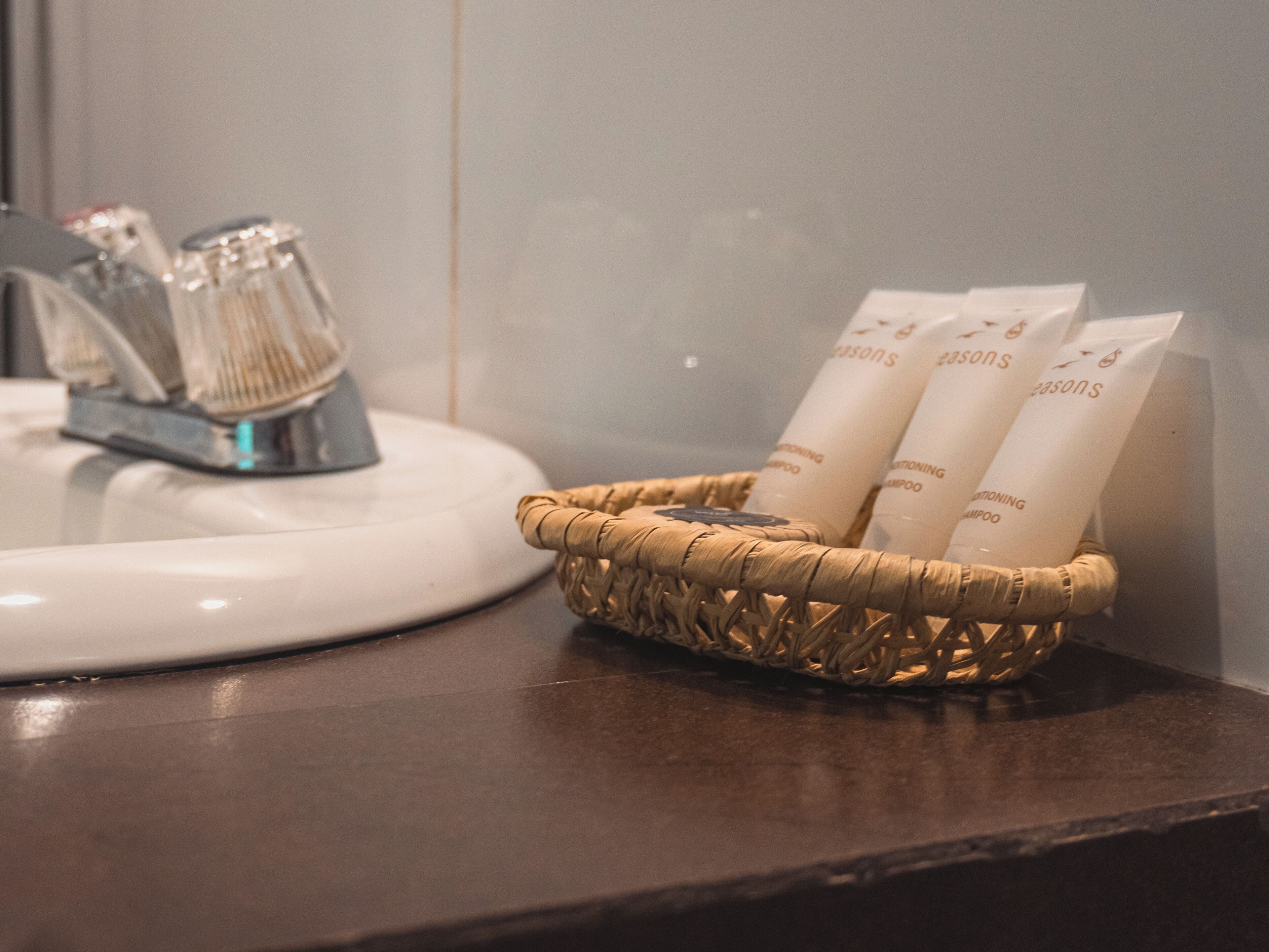 standard twin room | bathroom | shower, hair dryer, towels, soap