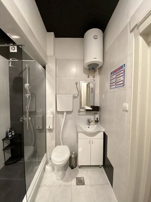 City Apartment | Bathroom | Shower, free toiletries, hair dryer, towels