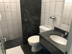 Regadera, toallas, jabón, shampoo