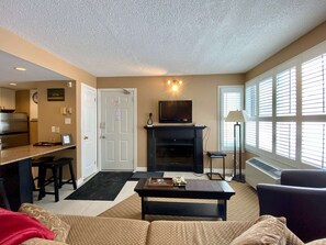 TV, fireplace
