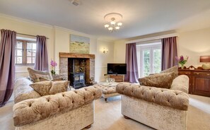 TV, fireplace