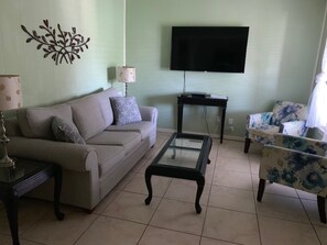 Flat-screen TV, DVD player