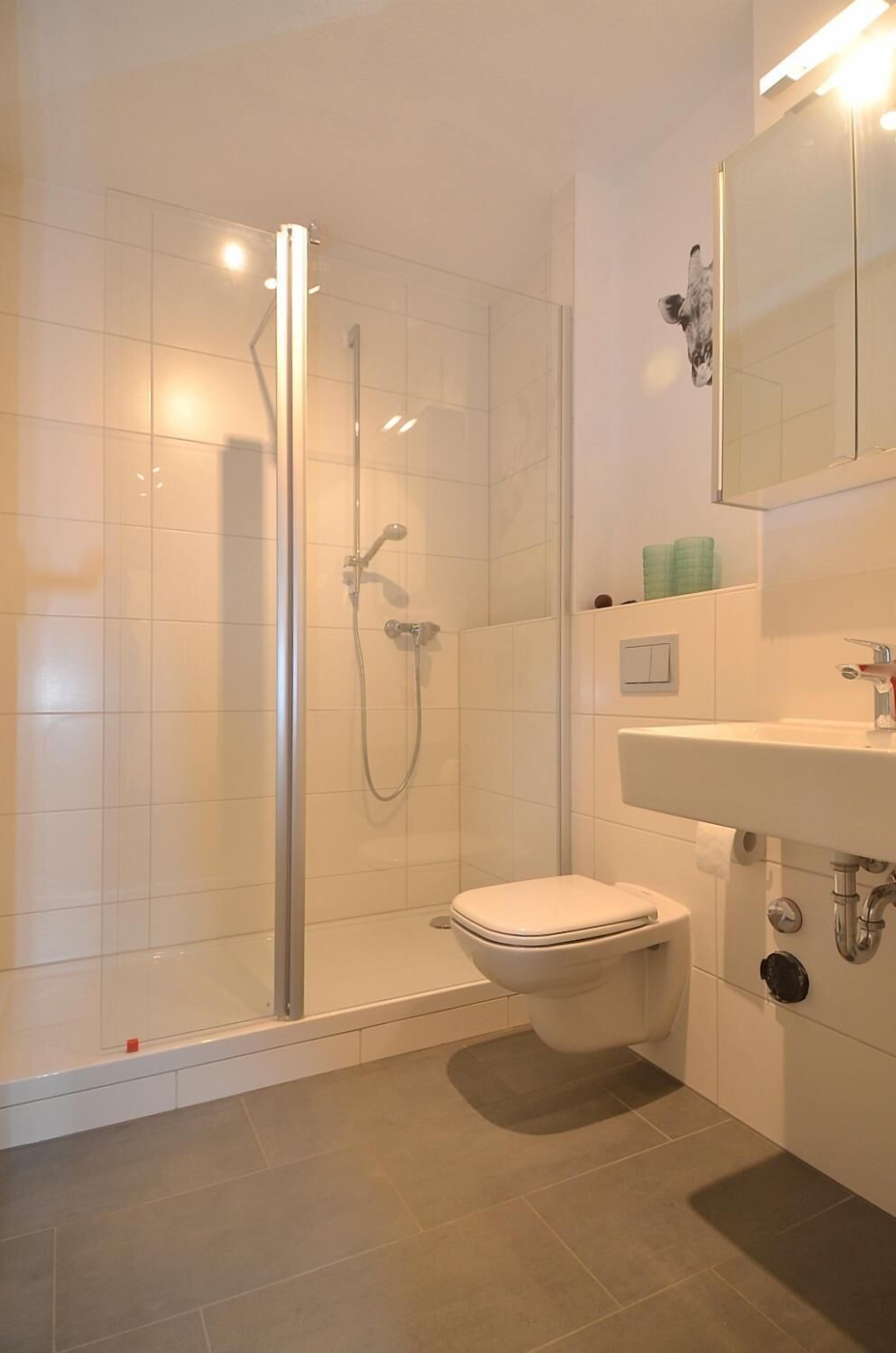 Douche, sèche-cheveux, serviettes fournies, papier toilette