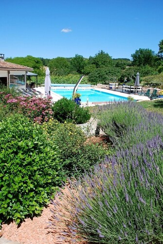 Old stone farmhouse in a quiet location with large heated pool.