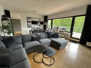 Smart TV, chimenea y estéreo 
