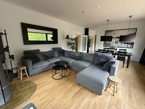 Smart TV, chimenea y estéreo 