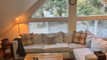 Smart TV, fireplace, video games, DVD player