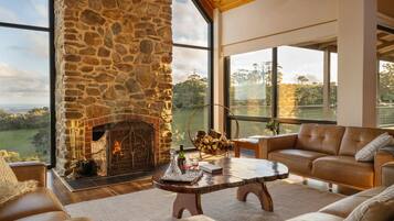 Smart TV, fireplace, DVD player, books