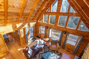TV, fireplace - Mill Creek Point- Hot Tub, Covered Deck, 45 Acres, Private Hiking (Pine Ridge)