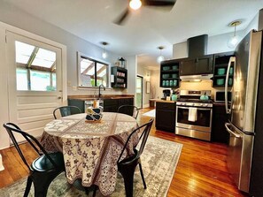 Fridge, microwave, oven, stovetop - Historic Moog Farmhouse – 4-Bedroom Retreat Near Downtown Asheville (Asheville)
