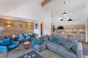 TV, fireplace - Luxury flat for 8 people - modern, central, ski-in/ski-out, terrace (Châtel)