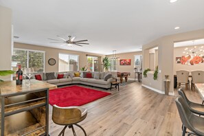 Smart TV, fireplace, video games, music library