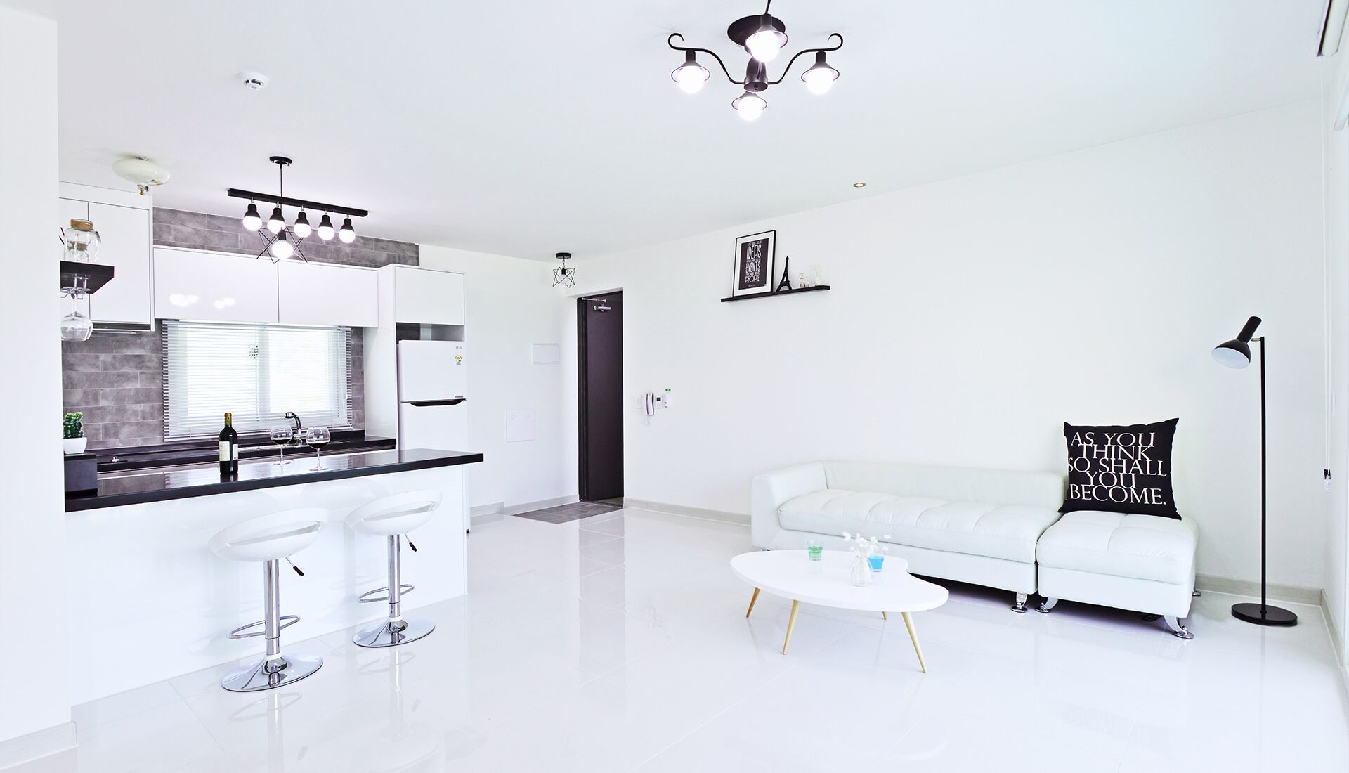 room (1 bedroom b spa) | living area | flat-screen tv, heated floors