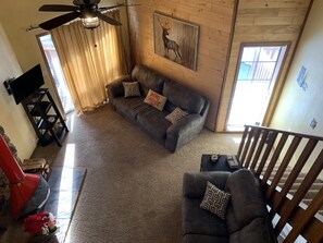 TV, fireplace, table football