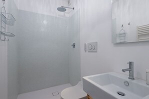 Shower, hair dryer, bidet, towels