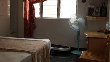 Blackout curtains, iron/ironing board, bed sheets