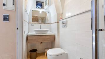 Een douche, een haardroger, een bidet, handdoeken