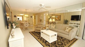 Condo | Living room | Flat-screen TV, fireplace, DVD player